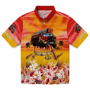 Fire Truck Tropical Canoe Hawaiian Shirt Best selling