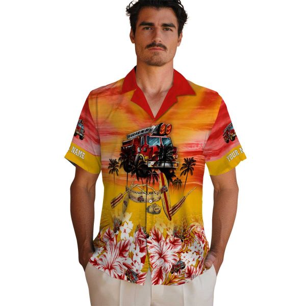 Fire Truck Tropical Canoe Hawaiian Shirt High quality