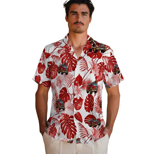 Fire Truck Tropical Plants Hawaiian Shirt High quality