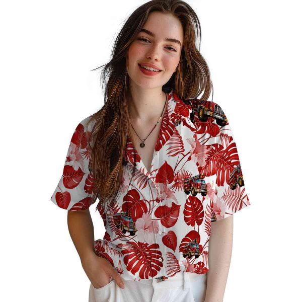 Fire Truck Tropical Plants Hawaiian Shirt Trendy