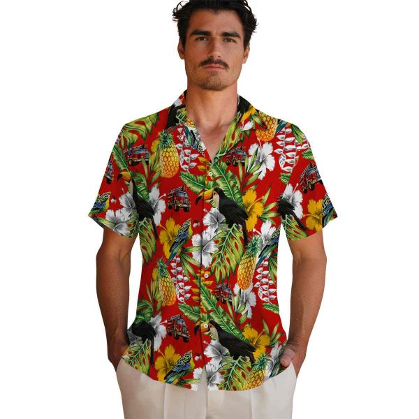 Fire Truck Tropical Toucan Hawaiian Shirt High quality