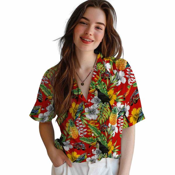 Fire Truck Tropical Toucan Hawaiian Shirt Trendy