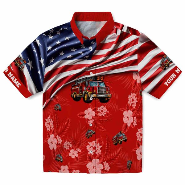 Fire Truck US Flag Hibiscus Hawaiian Shirt Best selling