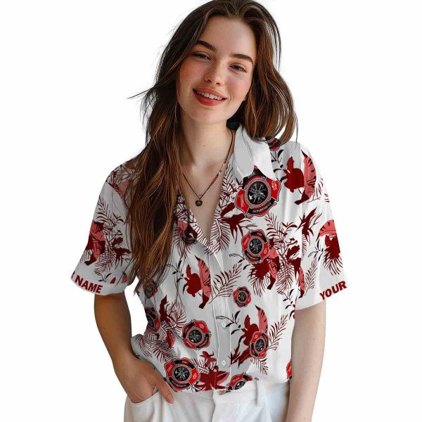 Firefighter Botanical Theme Hawaiian Shirt Trendy