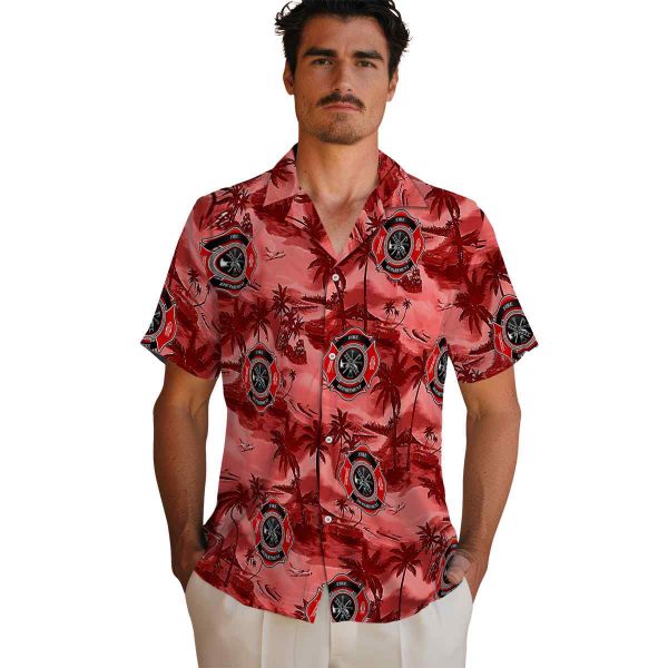 Firefighter Coastal Palms Hawaiian Shirt High quality