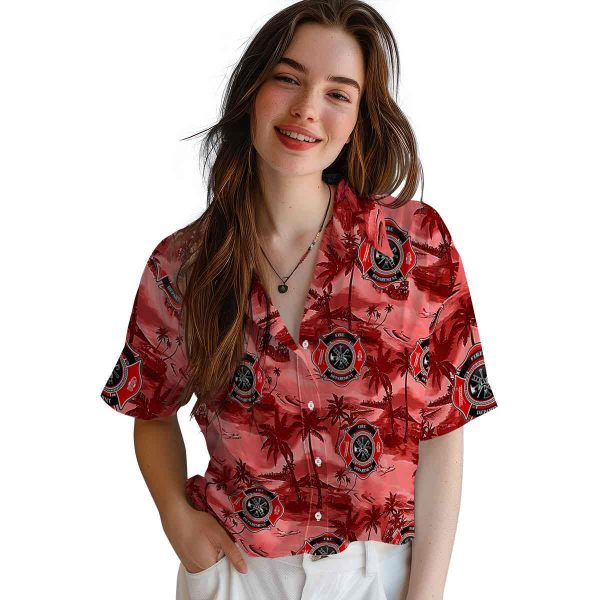 Firefighter Coastal Palms Hawaiian Shirt Trendy