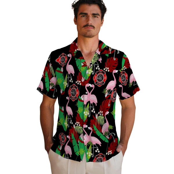 Firefighter Flamingo Foliage Hawaiian Shirt High quality