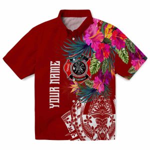 Firefighter Floral Polynesian Hawaiian Shirt Best selling