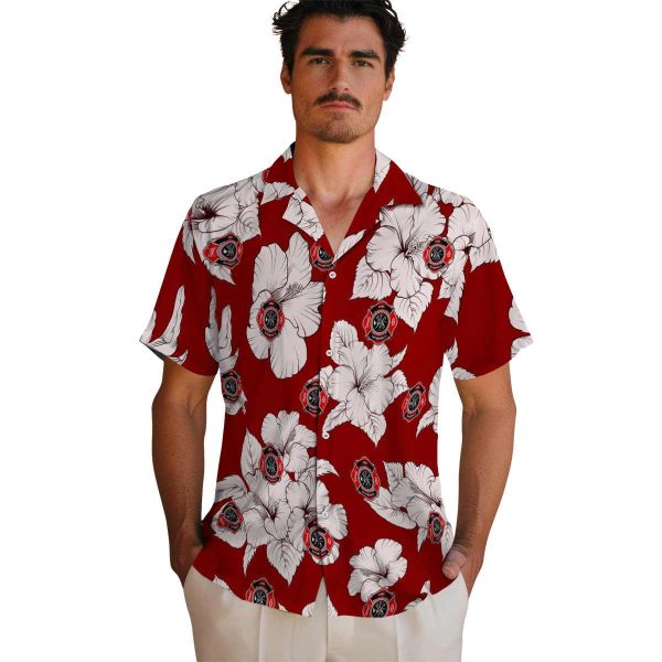 Firefighter Hibiscus Blooms Hawaiian Shirt High quality