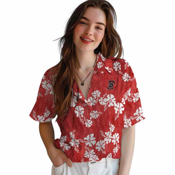 Firefighter Hibiscus Clusters Hawaiian Shirt Trendy