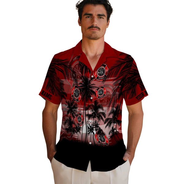 Firefighter Sunset Scene Hawaiian Shirt High quality