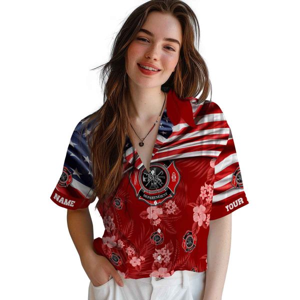 Firefighter US Flag Hibiscus Hawaiian Shirt Trendy