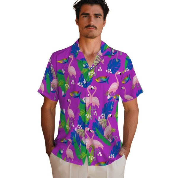 Fish Flamingo Foliage Hawaiian Shirt High quality