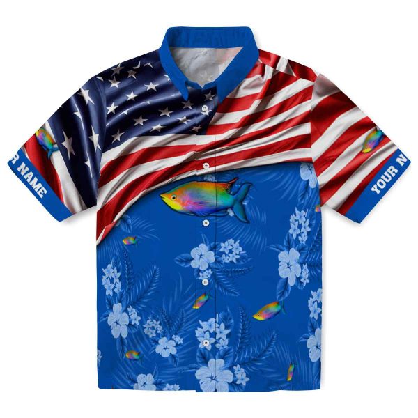 Fish US Flag Hibiscus Hawaiian Shirt Best selling