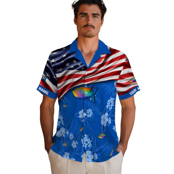 Fish US Flag Hibiscus Hawaiian Shirt High quality