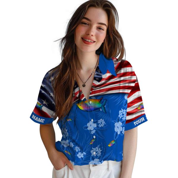 Fish US Flag Hibiscus Hawaiian Shirt Trendy