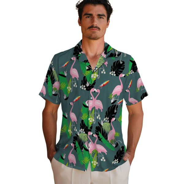 Fishing Flamingo Foliage Hawaiian Shirt High quality