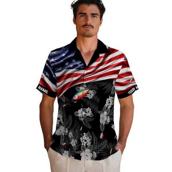 Fishing US Flag Hibiscus Hawaiian Shirt High quality