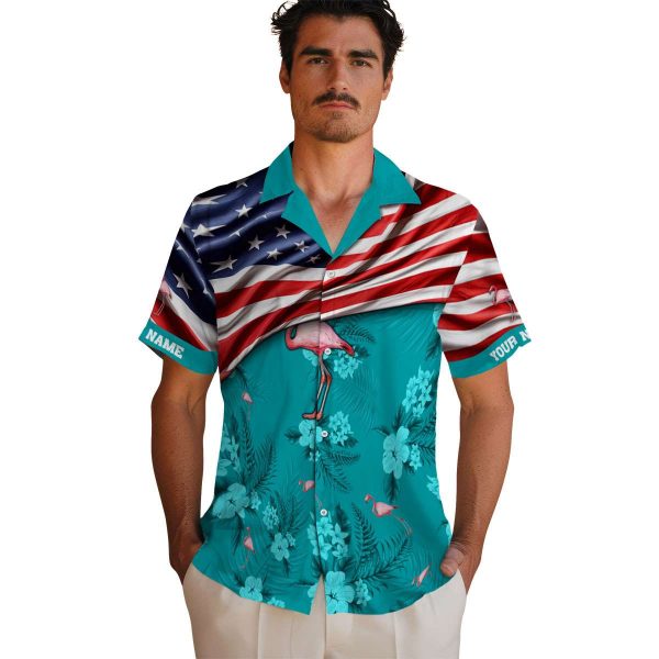 Flamingo US Flag Hibiscus Hawaiian Shirt High quality