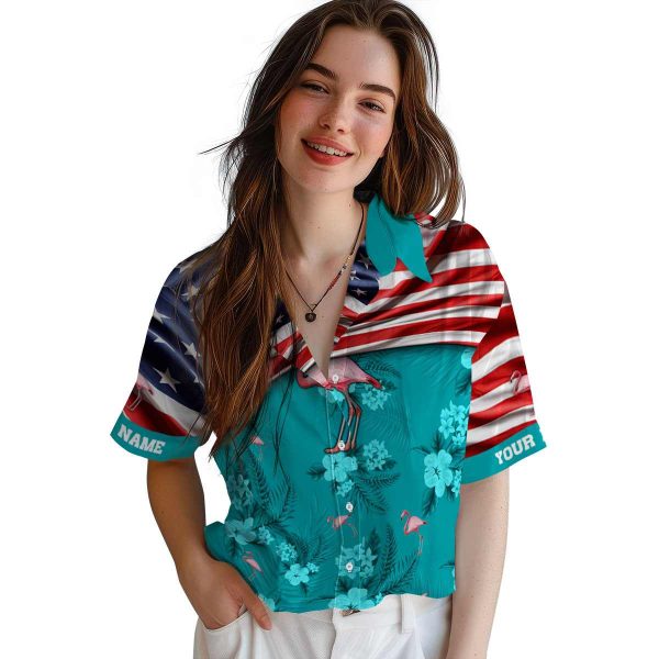 Flamingo US Flag Hibiscus Hawaiian Shirt Trendy