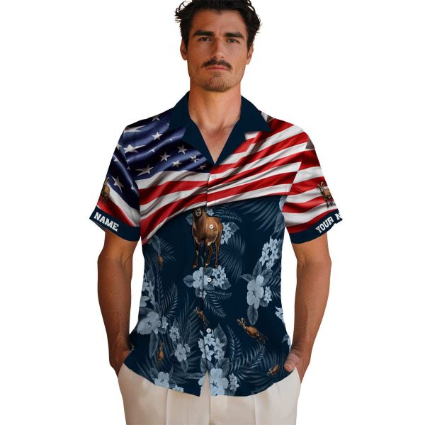 Goat US Flag Hibiscus Hawaiian Shirt High quality