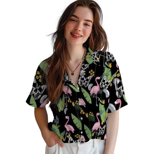 Goth Flamingo Leaves Hawaiian Shirt Trendy