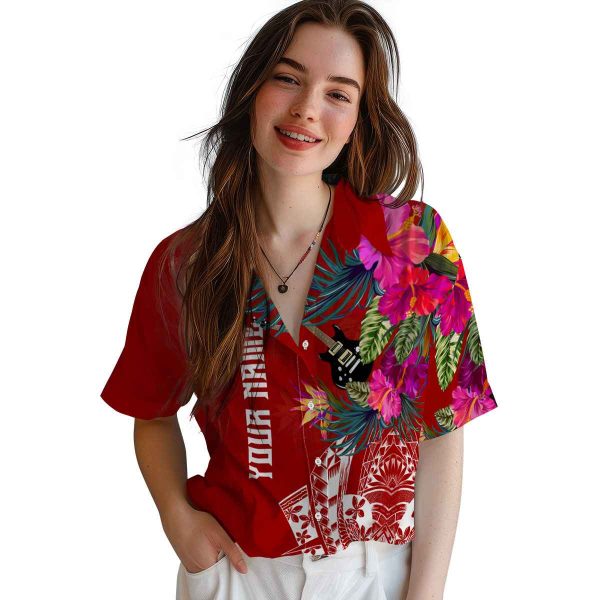 Guitar Floral Polynesian Hawaiian Shirt Trendy