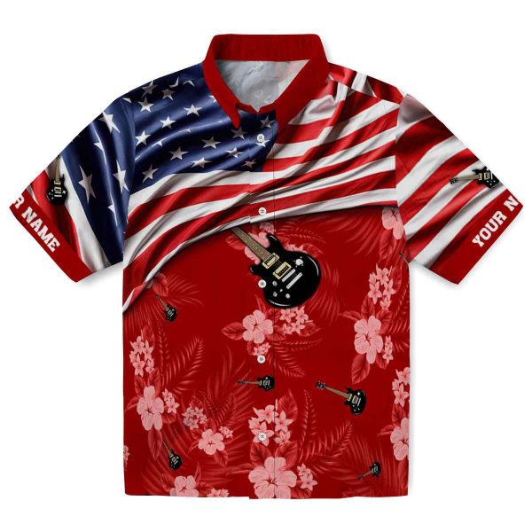 Guitar US Flag Hibiscus Hawaiian Shirt Best selling