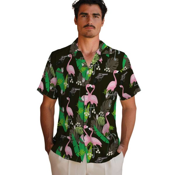 Gun Flamingo Foliage Hawaiian Shirt High quality