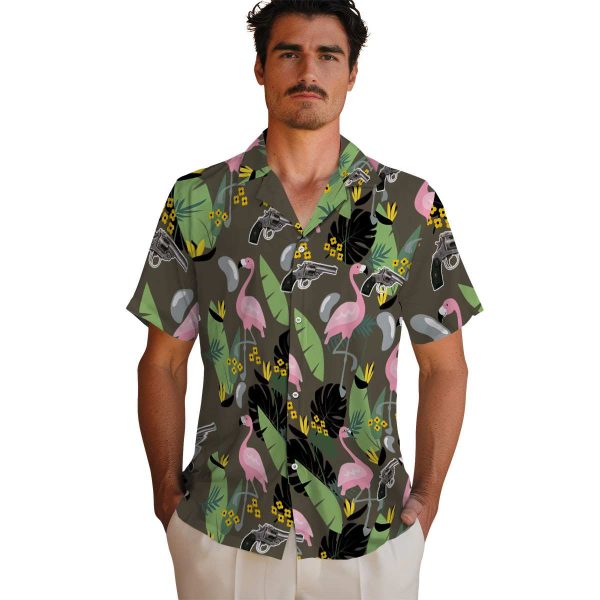 Gun Flamingo Leaves Hawaiian Shirt High quality