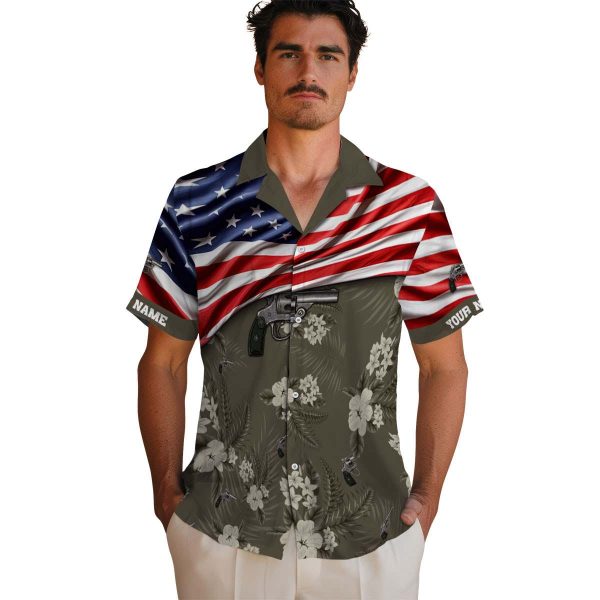 Gun US Flag Hibiscus Hawaiian Shirt High quality