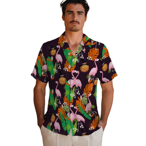 Halloween Flamingo Foliage Hawaiian Shirt High quality