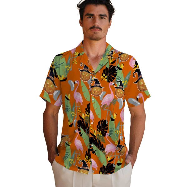 Halloween Flamingo Leaves Hawaiian Shirt High quality