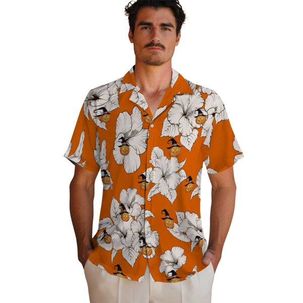 Halloween Hibiscus Blooms Hawaiian Shirt High quality