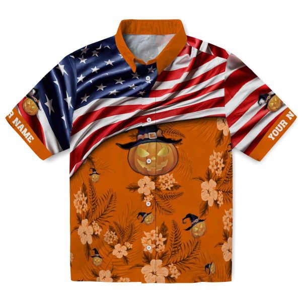 Halloween US Flag Hibiscus Hawaiian Shirt Best selling