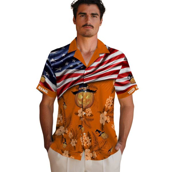 Halloween US Flag Hibiscus Hawaiian Shirt High quality