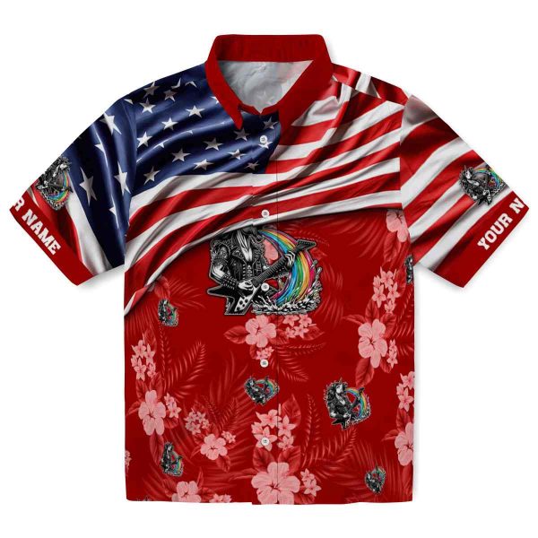 Heavy Metal US Flag Hibiscus Hawaiian Shirt Best selling