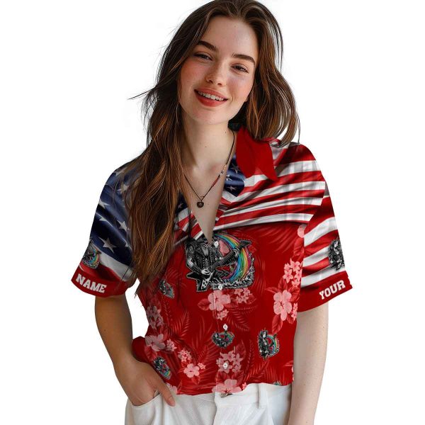 Heavy Metal US Flag Hibiscus Hawaiian Shirt Trendy