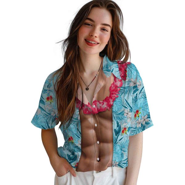 Hibiscus Chest Illusion Hawaiian Shirt Trendy