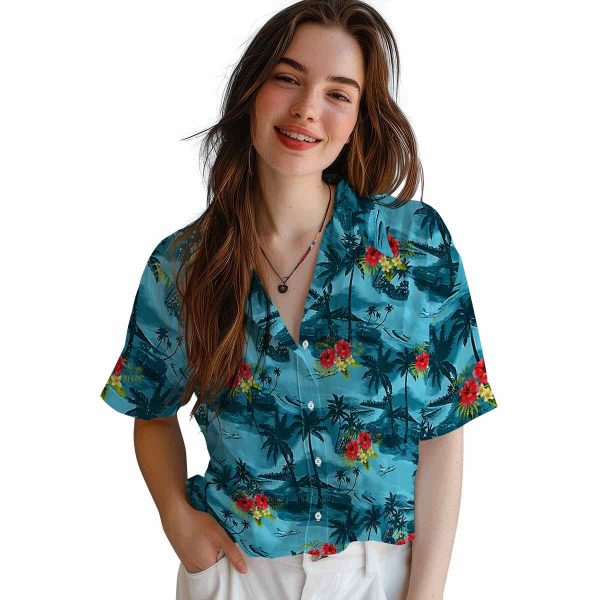 Hibiscus Coastal Palms Hawaiian Shirt Trendy