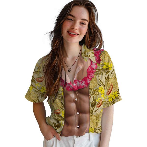 Hot Dog Chest Illusion Hawaiian Shirt Trendy