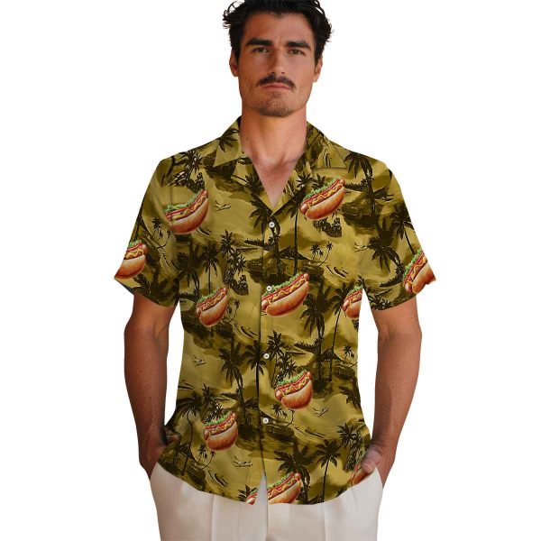 Hot Dog Coastal Palms Hawaiian Shirt High quality