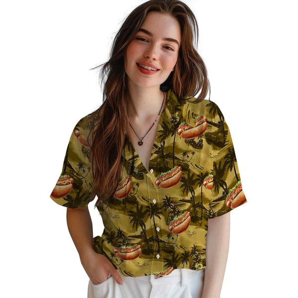 Hot Dog Coastal Palms Hawaiian Shirt Trendy