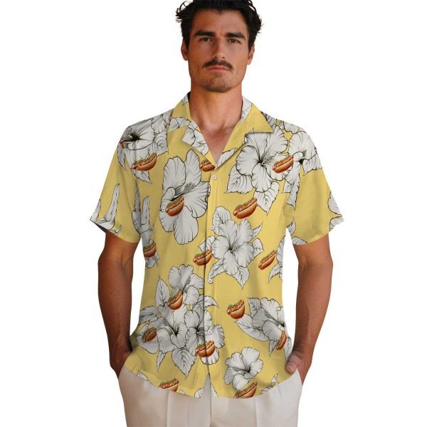 Hot Dog Hibiscus Blooms Hawaiian Shirt High quality