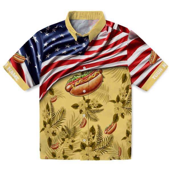 Hot Dog US Flag Hibiscus Hawaiian Shirt Best selling