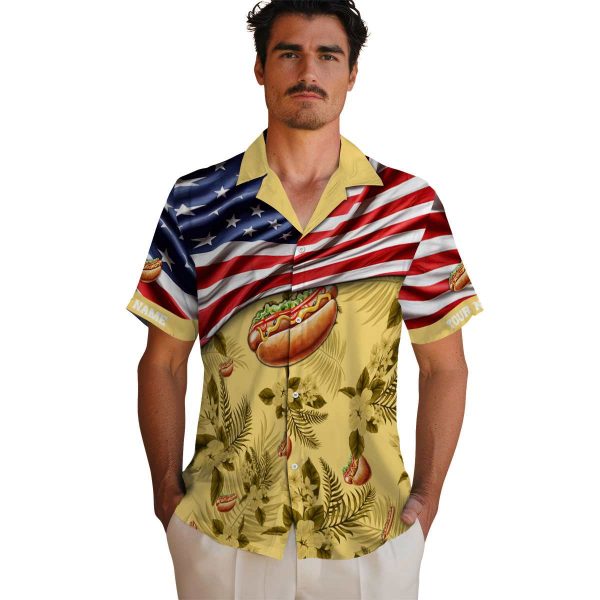 Hot Dog US Flag Hibiscus Hawaiian Shirt High quality