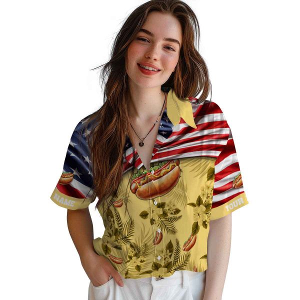 Hot Dog US Flag Hibiscus Hawaiian Shirt Trendy