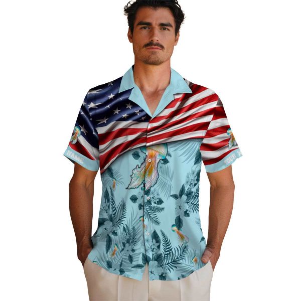 Jellyfish US Flag Hibiscus Hawaiian Shirt High quality