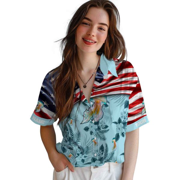 Jellyfish US Flag Hibiscus Hawaiian Shirt Trendy