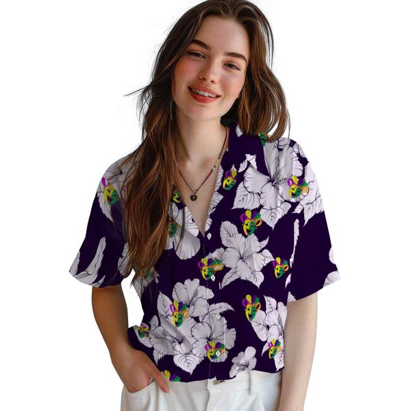 Mardi Gras Hibiscus Blooms Hawaiian Shirt Trendy
